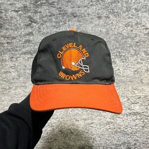 Vintage Cleveland Browns Snapback Hat Black Orange NFL AJD Adjustable 90s